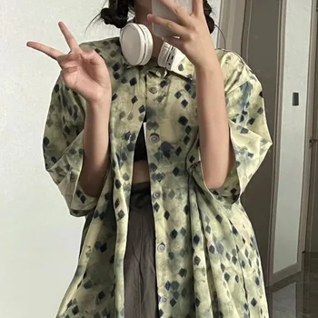 Deeptown Винтажная Женская рубашка с коротким рукавом в японском стиле Харадзюку, Модная блузка Оверсайз, Шикарный Летний Топ, Женская Корейская уличная одежда