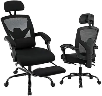 Офисный стул, Сетчатый стул с откидной высокой спинкой, Стул для компьютерного стола, Вращающийся стул для домашних заданий на колесиках с подушкой для поддержки поясницы, Ad