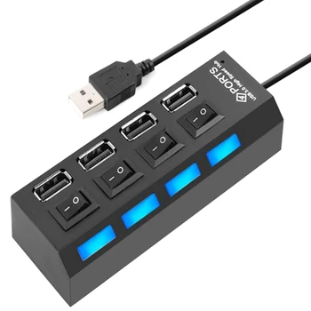 4 порта USB-концентратор, разветвитель, USB 2.0, светодиодный концентратор с 4 переключателями включения/выключения для планшетного ноутбука, ноутбука