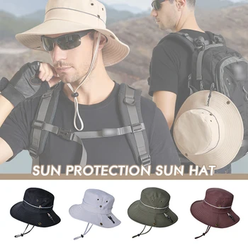 Модная Мужская Солнцезащитная шляпа с широкими полями, Панама, Уличные Альпинистские Рыболовные Дышащие Кепки Рыбака с защитой от ультрафиолета с ветровой веревкой