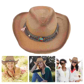 Ковбойская Шляпа Для женщин И Мужчин, Солнцезащитная шляпа с широкими полями, Уличная Солнцезащитная Шляпа, Декор в виде Соломенной Шляпы