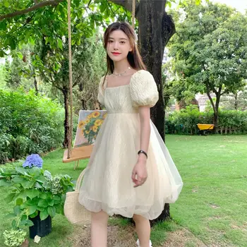Французское первое милое платье с пышными рукавами, Женское Сказочное лесное Темпераментное Нежное платье принцессы, Летние корейские элегантные модные платья