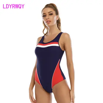 2023 новый спортивный цельный купальник, женское многоцветное бикини в консервативном европейском и американском стиле с блокировкой цветов