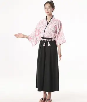 Униформа для японского суши-ресторана, Кимоно, Женский костюм, Весенний костюм официанта, цветущая вишня, Розовый, для посещения рабочей кухни, винтажный