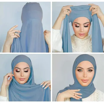 Мусульманский женский Шифоновый Хиджаб С колпаком, Мгновенный Шифоновый Хиджаб, Шаль, Головной платок, Шапки Под Шарфом, Накидка на голову