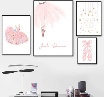 Декор комнаты для девочек, Холщовый плакат, розовые балетные туфли, картины на стену, плакаты с цитатами 