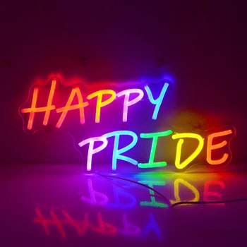 Неоновые вывески Happy Pride С красочными буквами, Светодиодная подсветка, День Гордости, Радужная неоновая светодиодная вывеска, Подарок для транссексуалов, пансексуалов, бисексуалов 
