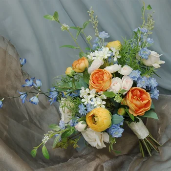 Свадебные букеты из искусственного смешанного шелка с пионами и розами для подружек невесты, Осенний свадебный декор для дома, цветы в руках bruidsboeket