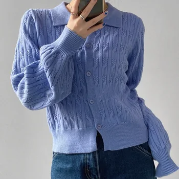 SABINAX, кардиган в европейском и американском стиле, вязаный свитер для женщин, Весна-Осень, Винтажная рубашка-поло, Свободный Пуловер