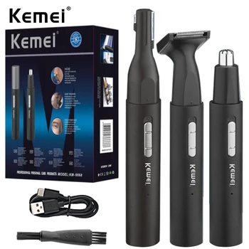 Kemei Портативный Микро-Триммер для волос в носу и Ушах, USB Зарядка, 3 в 1, Триммер для бровей и Бороды для Мужчин и Женщин, Безболезненный, Легкий