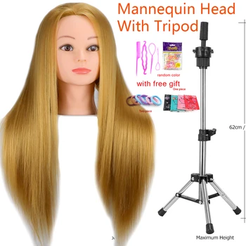 Голова манекена Из 100% синтетических волос, обучающая головка Парикмахера Со штативом, Косметологический манекен, кукольная голова для плетения кос