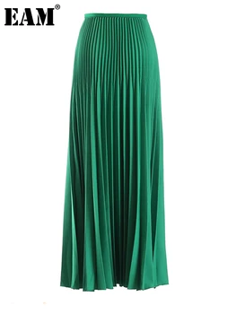 [EAM] Многоцветная Зелено-Синяя Плиссированная Длинная юбка Трапециевидной формы с высокой талией, Женская Модная Юбка Tide, Новинка Весны-Осени 2023 1DF2496