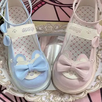 Обувь в стиле Кавайной Лолиты, галстук-бабочка в Японском стиле, Лоскутная осенняя милая женская обувь на плоской подошве 2022, универсальная милая женская обувь