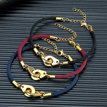MKENDN Модный браслет-наручник из нержавеющей стали для женщин, мужчин, Регулируемый веревочный браслет, пара замков, ювелирные изделия, подарки