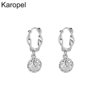 Karopel, Стерлинговое серебро 925 Пробы, Милые серьги-кольца с полыми шариками, сверкающие украшения для ушей из кубического циркона для женщин