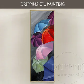 Лучшая цена Ручная роспись, высококачественные красочные зонтики, картина маслом на холсте, современная абстрактная картина с зонтиками для гостиной