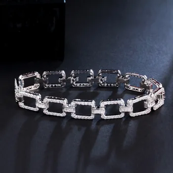 S925 Стерлинговое Серебро, модный простой браслет с полным алмазным покрытием, Платиновый браслет с цирконом AAA, женский подарок на День Рождения