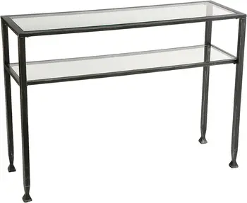 Двухъярусный консольный столик из металла и стекла, черный, серебристый