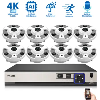POE Fisheye Camera CCTV Kit 4K 8CH NVR Система Безопасности Домашняя 360 Панорамная Камера Мониторинга 8MP Комплект Видеонаблюдения
