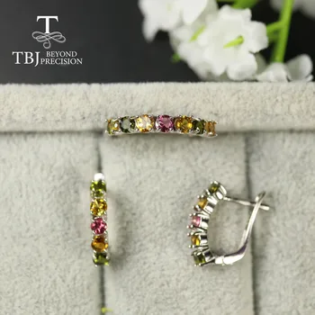 TBJ натуральный турмалин Ювелирный набор маленький размер круглое кольцо 3 мм серьги натуральный бразильский турмалин кольцо серьги стерлингового серебра 925 пробы