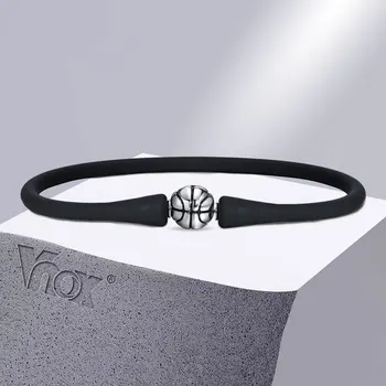 Vnox Мужские Повседневные черные браслеты Slicone с баскетбольным шармом из нержавеющей Стали, Спортивные подарочные украшения