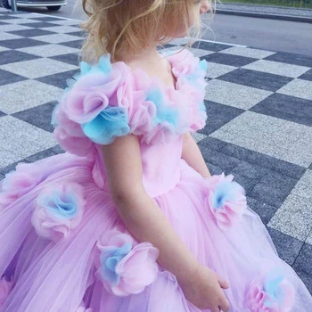 Платья с цветочным узором для девочек на свадьбу, Кружевная аппликация, прозрачный вырез, Маленькие принцессы, Милые Детские платья для Первого Причастия