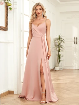 Lucyinlove Элегантное Сексуальное шифоновое вечернее платье с глубоким V-образным вырезом 2023, женское розовое платье с открытой спиной для свадебной вечеринки, платье для выпускного вечера, Vestidos, выпускной вечер