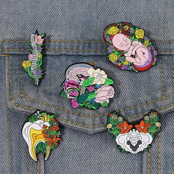 Эмалированные булавки с цветочными органами Броши с изображением плода, матки, ребер, печени, почек, таза, мозга, легких Значок на лацкане Ювелирный подарок для друзей