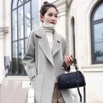 Зимняя куртка для женщин с Длинным рукавом, Элегантная Однотонная Свободная куртка, Модные женские пальто 2023, Дизайнерский карман, Женский Винтажный V18