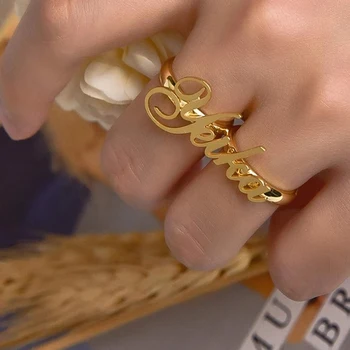 Тангула, Индивидуальное кольцо на два пальца Для женщин, Именное кольцо из нержавеющей Стали, Именные украшения для Новобрачных