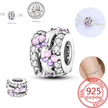 Оригинальное дизайнерское украшение из стерлингового серебра 925 пробы, розово-фиолетовые бусины-бабочки, ювелирный браслет Pandora, изысканное соответствие дате