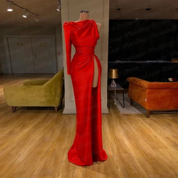 Простое роскошное атласное платье для выпускного вечера с асимметричным разрезом на одно плечо и высоким разрезом на заказ Дешевое официальное вечернее платье длиной до пола