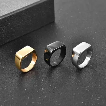 Классические простые глянцевые кольца из нержавеющей стали для мужчин, Геометрическая ширина, Печатка, квадратный палец, Модное кольцо в стиле панк, Ювелирный подарок
