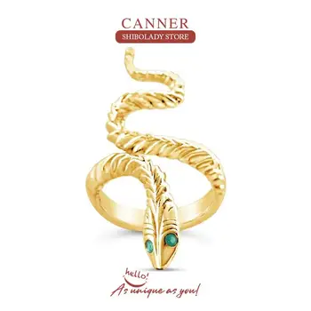 Открывающее кольцо CANNER Green с бриллиантом в виде Змеи, Серебро 925 Пробы, Роскошные Ювелирные украшения, Регулируемое Кольцо Для женщин, Свадебная Бижутерия Anillos