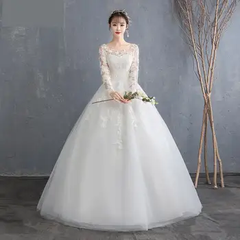 Дешевое Свадебное платье 2023 Новое Бальное платье с длинным рукавом и классической вышивкой на шнуровке, свадебные платья Принцессы, Robe De Mariee