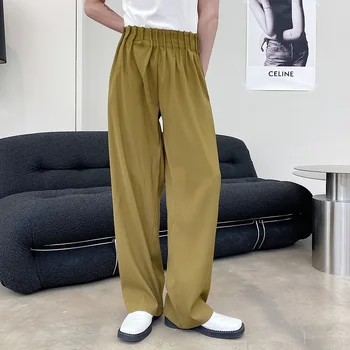 Прямые Брюки с длинной талией 2023, нишевый мужской дизайн в складку, мужская модная уличная одежда, свободные повседневные винтажные брюки