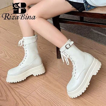 RIZABINA/ Женские ботильоны из натуральной кожи, зимняя женская обувь на платформе, Модные Женские короткие ботинки Ins, Повседневная обувь, Размер 34-39