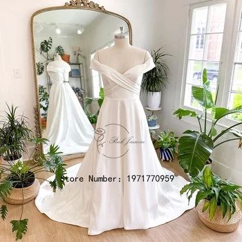 Классические Свадебные платья цвета слоновой кости с вырезом лодочкой с открытыми плечами Для женщин 2023 Простая Мода Трапециевидный Шлейф Джерси Vestido De Novia