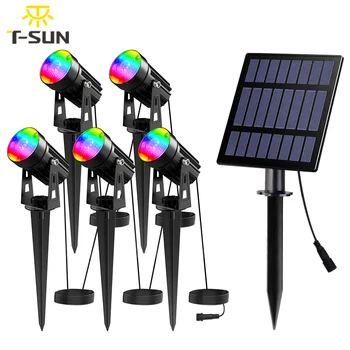 T-SUN RGB 5 ламп, Солнечный светодиодный светильник, открытый IP65, водонепроницаемый, Солнечный светильник для украшения садовой дорожки, Солнечный светильник на открытом воздухе