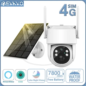 EVKVO 5MP 4G Солнечная камера Встроенная батарея 7800 мАч PIR Обнаружение человека Наружная система видеонаблюдения WIFI Камера iCSee PRO