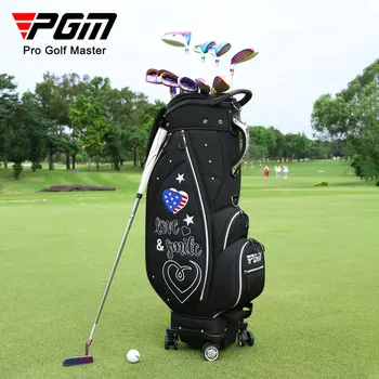Сумка для гольфа большой емкости PGM, легкая стандартная сумка для гольфа с колесом, переносной износостойкий кронштейн, плечевой ремень