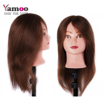 Тренировочная головка из настоящих человеческих волос для салонных парикмахерских кукол-манекенов 46 см, которую можно завивать, профессиональная головка для укладки с держателем