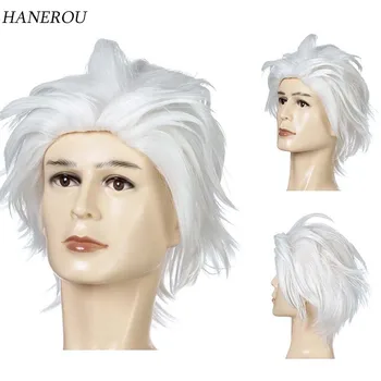 Мужской Короткий Парик из синтетических прямых вьющихся белых волос, термостойкий парик для повседневной вечеринки в стиле аниме
