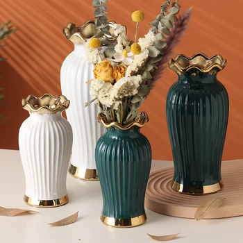 Простая керамическая ваза, золотой якорь, рот в виде листьев лотоса, креативное украшение для воды, украшение для обеденного стола в гостиной