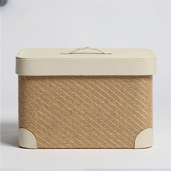 многофункциональный ящик для хранения ручной работы с крышкой, корзина для грязного белья из волокнистой кожи, корзина с крышкой, универсальный ящик для хранения