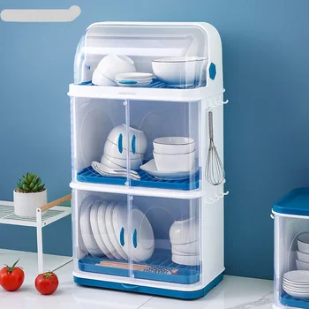 AOLIVIYA, Кухонная стойка для хранения посуды, трехуровневый пластиковый органайзер для посуды с крышкой, сливной ящик для хранения, Шкаф для защиты от насекомых