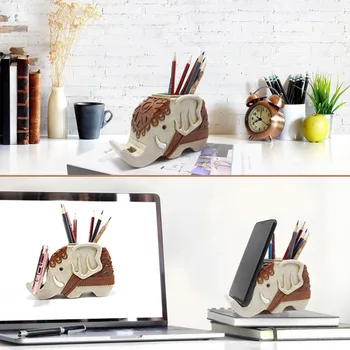 Креативные фигурки и миниатюры из смолы для декора офиса, дома и рабочего стола - Держатель ручки в виде слона и подставка для телефона