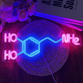 Химическая Формула Неоновой Вывески Молекула дофамина Неоновый свет для Гобеленов Настенный Художественный Декор Персонализированный подарок для вывески
