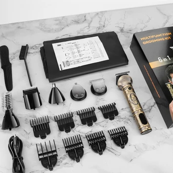 Многофункциональная машинка для стрижки волос 6 В 1, USB Перезаряжаемая, Сменные Головки, Бритье Носа, Висков, Волос на Губах, ЖК-дисплей, Металлический Триммер для волос