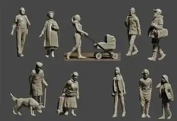 Модель графического персонажа в масштабе 1:72, отлитая под давлением из смолы, макет сцены, 10 миниатюрных персонажей, включая коляску (неокрашенная)